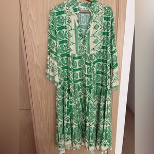 Green and Cream Patterned Women's Dress
